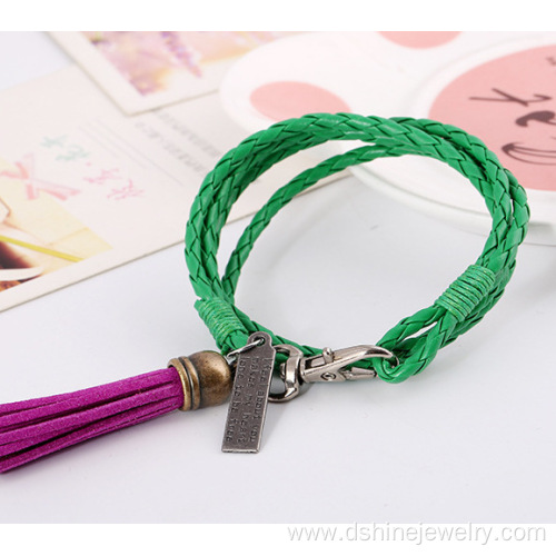 Handmade Leather Wrap Bracelets Retro Alloy Tassel Bracelet